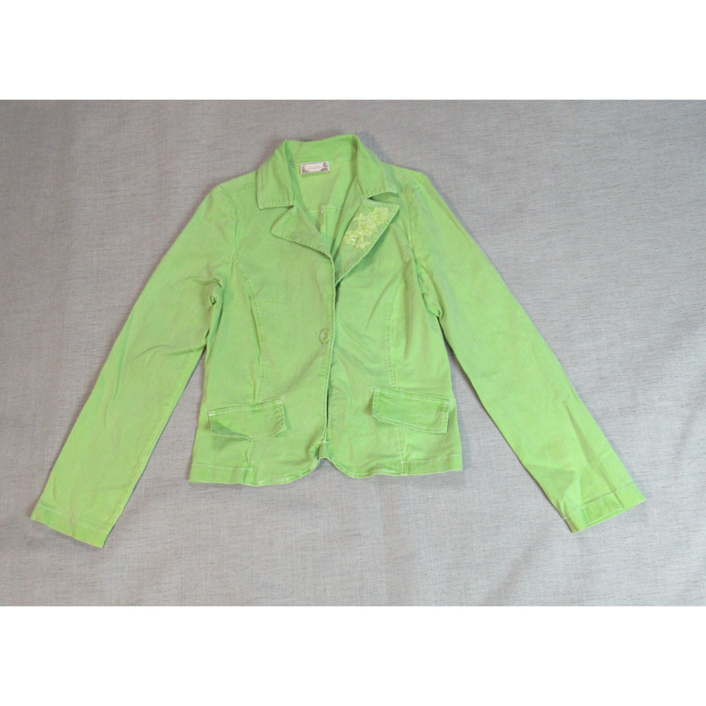 Luna Chix Jacket Womens Large Green Beaded Boho Hipster Blazer Y2K Granola Girl